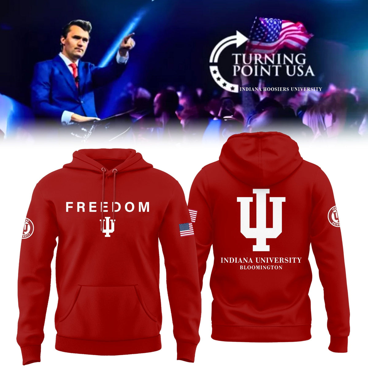 .Charlie Kirk Memorial - Indiana University Turning Point USA Hoodie - Indiana Turning Point Freedom Shirt