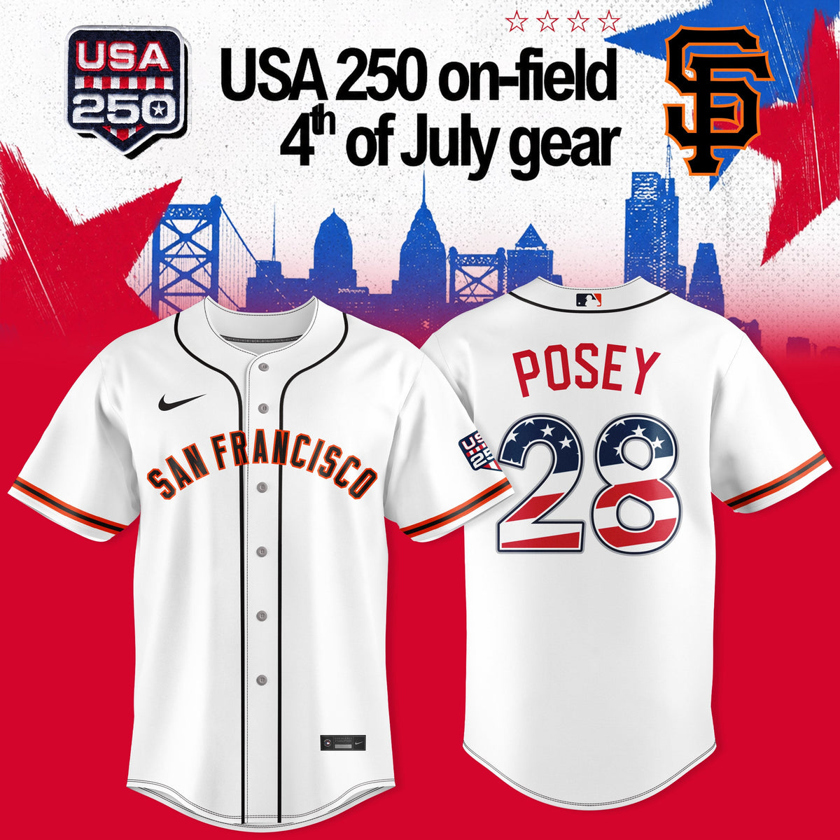 _SAN FRANCISCO GIANTS: POSEY X USA 250 ON-FIELD – 4TH OF JULY JERSEY COLLECTION