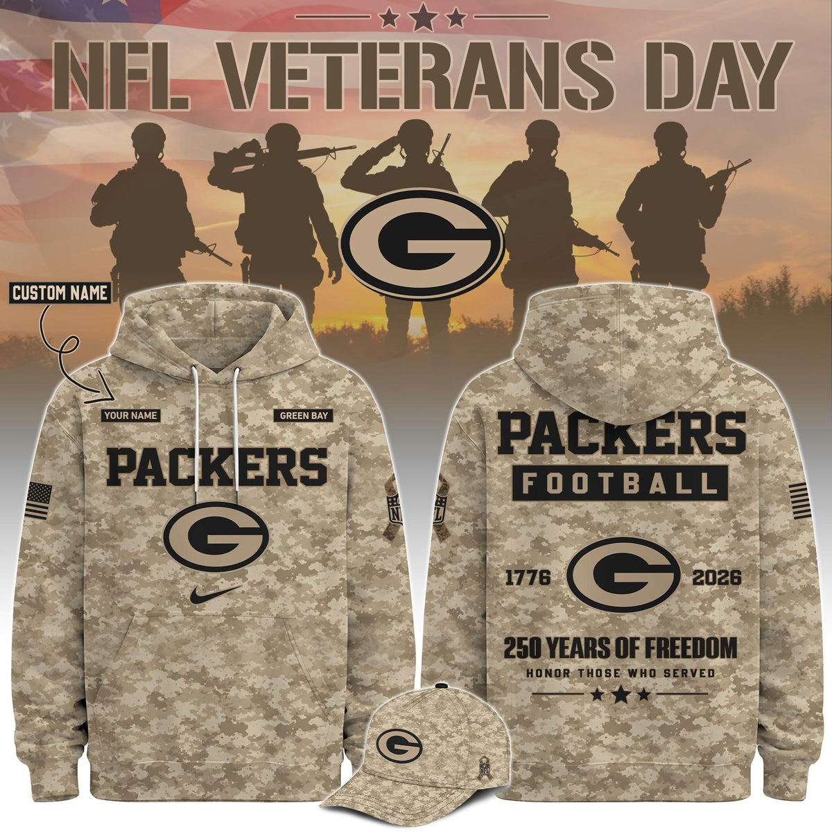 Limited Edition Green Bay Packers Veterans Day 2026 Hoodie