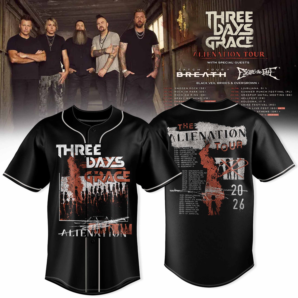 THREE DAYS GRACE – ALIENATION TOUR 2026 OFFICIAL JERSEY COLLECTION