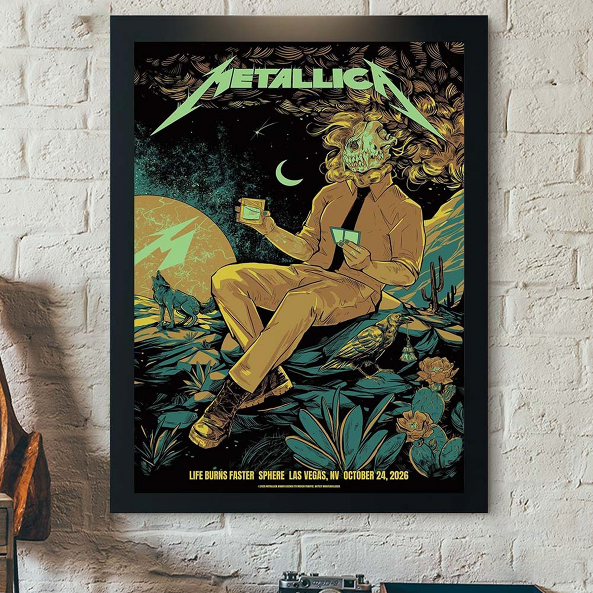 Official Metallica Sphere Las Vegas Poster – Weekend 4 Night 2 – Oct 24, 2026 Life Burns Faster Pop Up Shop Art Print By WolfSkullJack