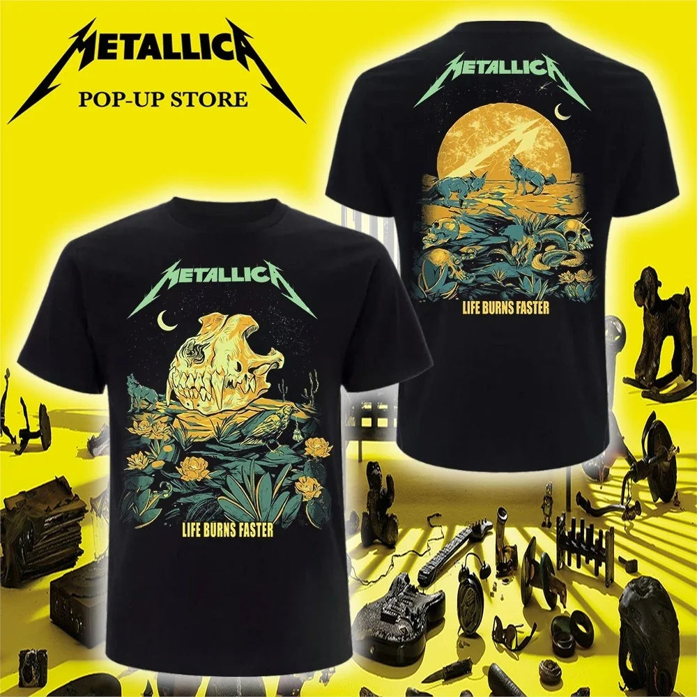 Official Metallica Sphere Las Vegas Pop Up Shop 2-Sided T-Shirt – Oct 22 & 24 2026 Life Burns Faster By WolfSkullJack Tee Merch