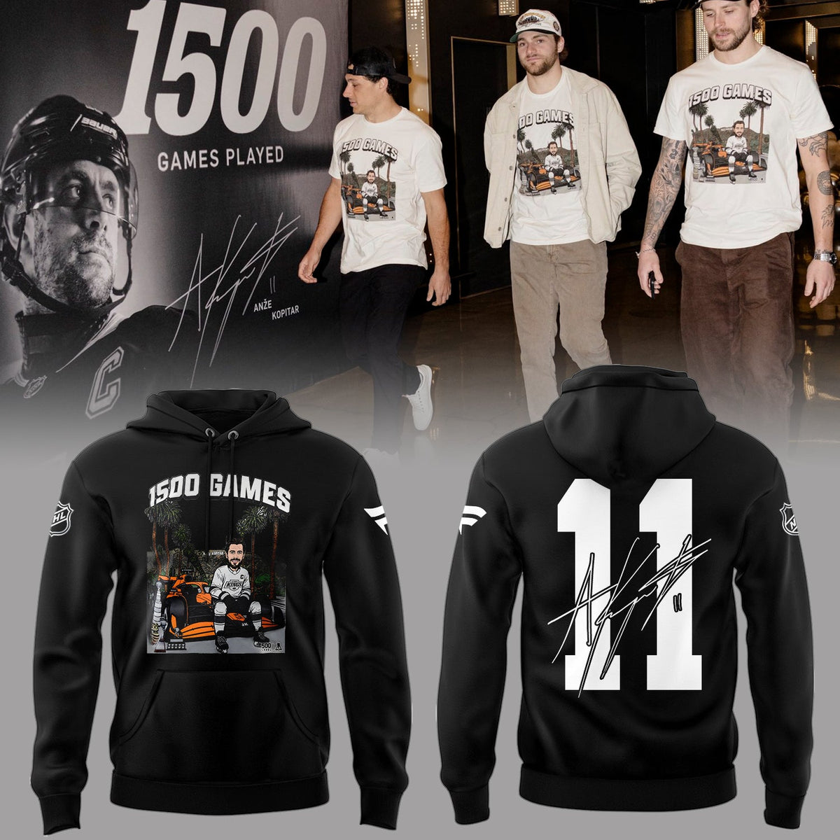 Limited Edition Anze Kopitar 1500 game play Hoodie-PA030626029