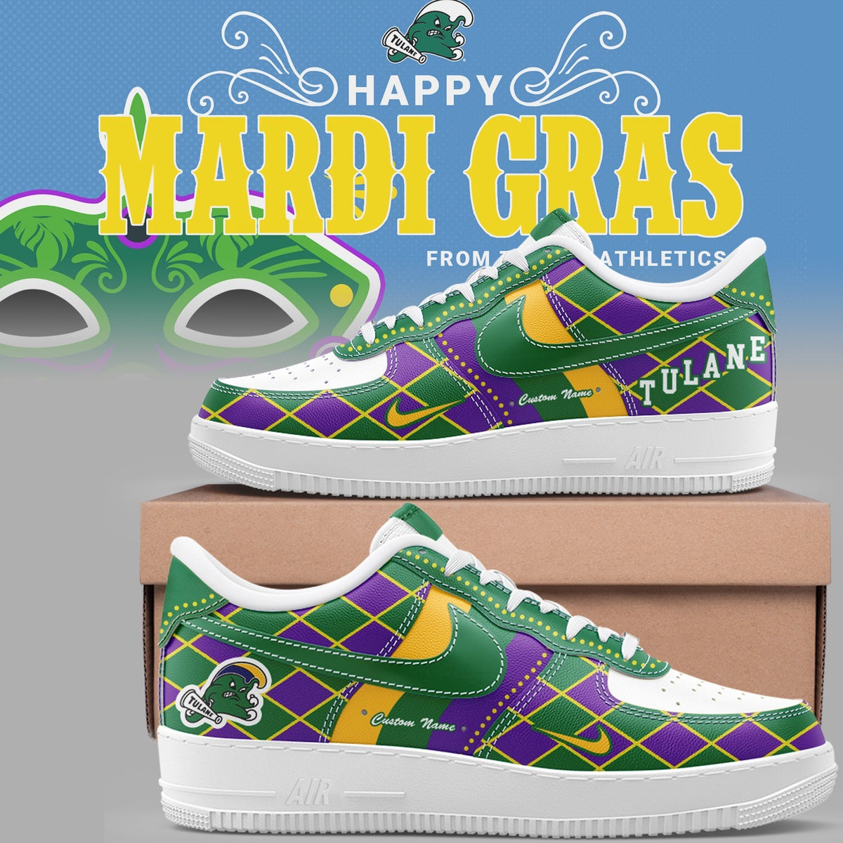 Tulane Baseball Limited "Mardi Gras 2025" AF1 Shoes-PU25021704