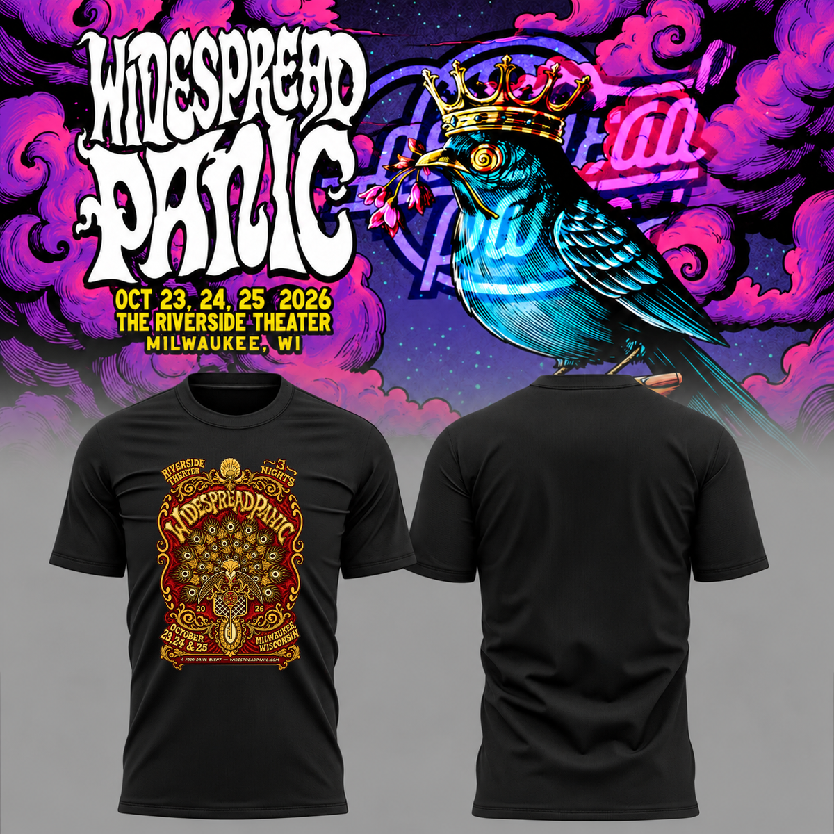Widespread Panic Milwaukee, 3-Night Run at Riverside Theater, WI 2026 Event T-shirt