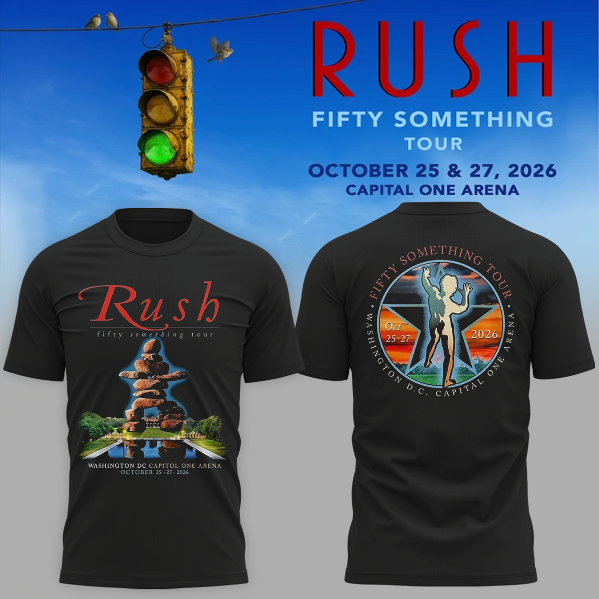 Official RUSH Washington DC Gray T-Shirt – October 25 & 27, 2026 Capital One Arena