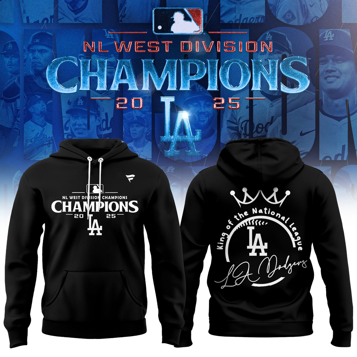 Los Angeles Dodgers 2025 NL West Division Champions Hoodie- LA Dodgers Champions Merch