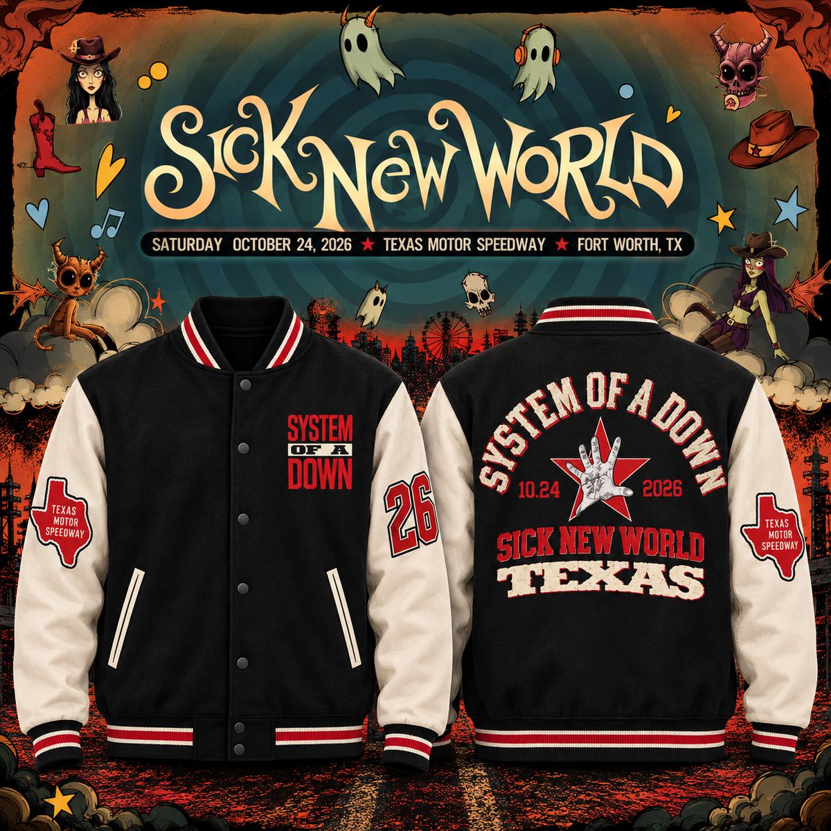 Limited Edition SOAD Sick New World Texas 2026 Bomber Jacket