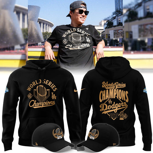 World Series Champions LA Dodgers Hoodie - 100% Cotton - Unisex - Golden Black