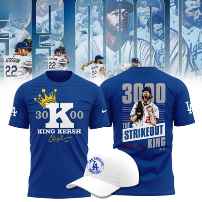 Clayton Kershaw T-Shirt 3000 Strikeout Club  - Los Angeles Dodgers Blue T-Shirt