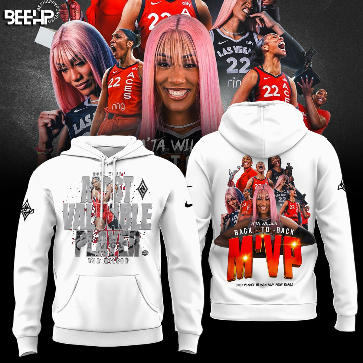 Unisex Las Vegas Aces A’ja Wilson Playa Society Black 2025 WNBA MVP Hoodie