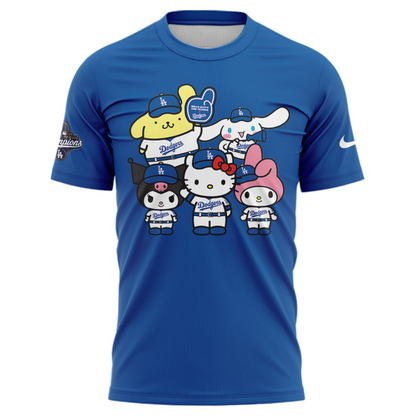 Hello Kitty x LA Dodgers 2025 World Series Champions T-Shirt - 100% Cotton 2D Printed - Unisex - Blue
