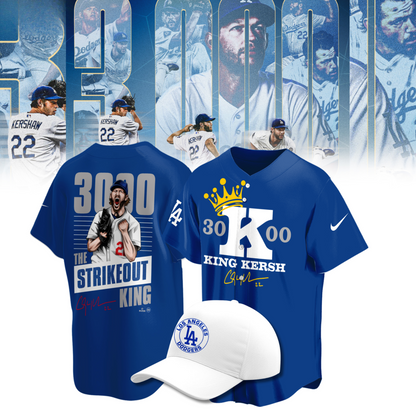 Clayton Kershaw Jersey 3000 Strikeout Club  - Los Angeles Dodgers Blue Baseball Jersey