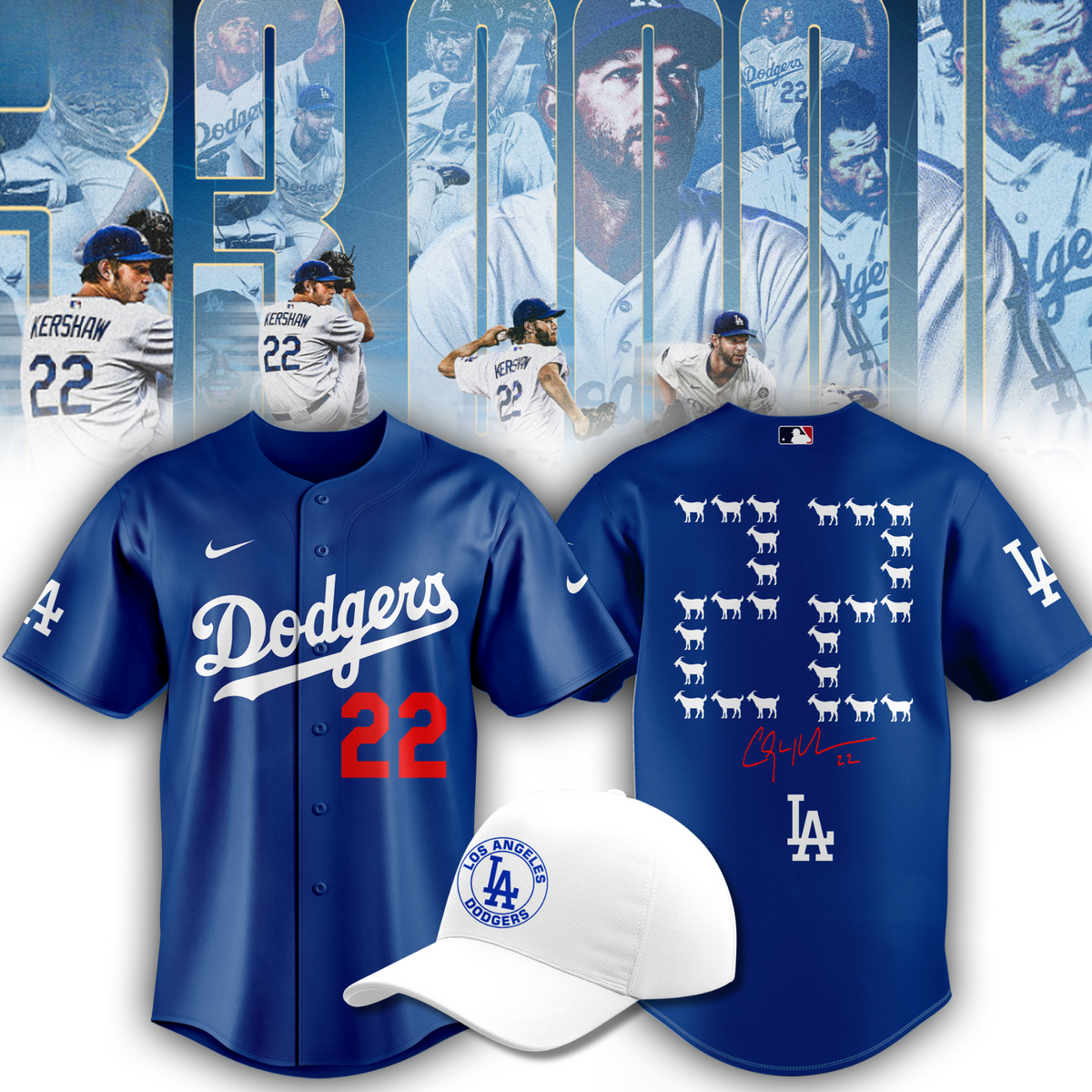 Clayton Kershaw Jersey 3000 Strikeout Club  - Los Angeles Dodgers Blue Baseball Jersey