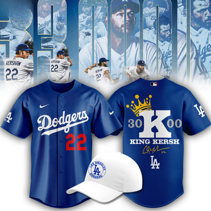 Clayton Kershaw Jersey 3000 Strikeout Club  - Los Angeles Dodgers Blue Baseball Jersey
