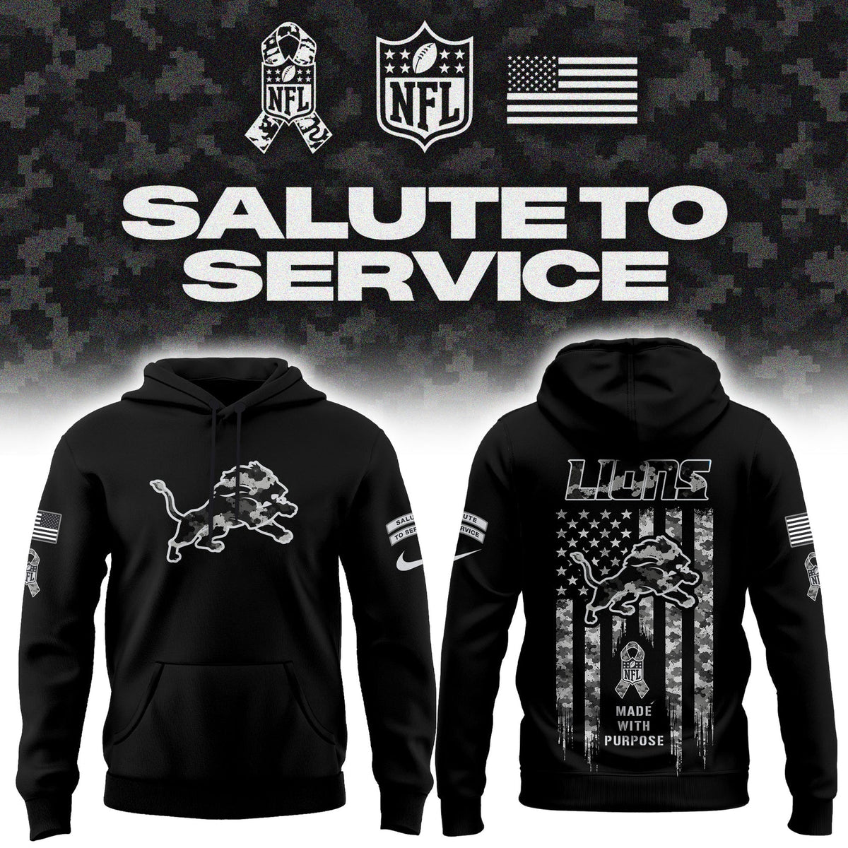 Limited Edition Detroit Lions Salute To Service “Made With Purpose” Hoodie