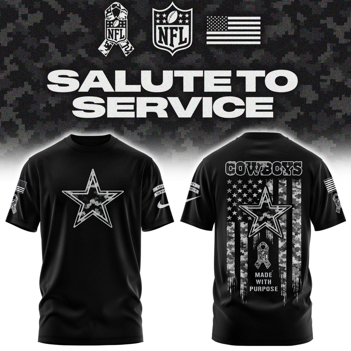 Limited Edition Dallas Cowboys Salute To Service “Made With Purpose” T-shirt