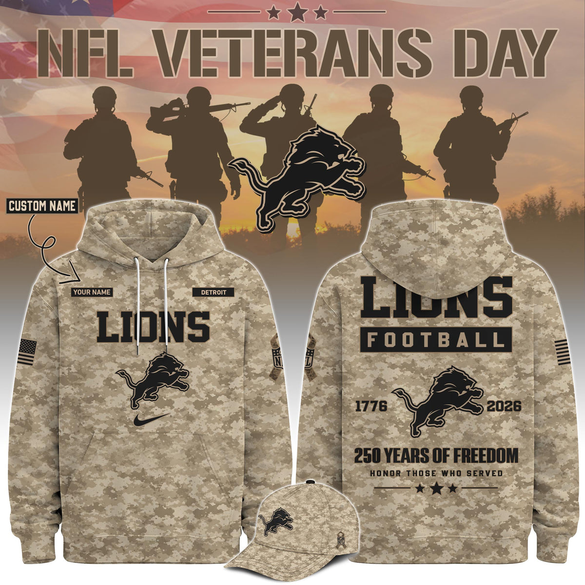 Limited Edition Detroit Lions Veterans Day 2026 Hoodie