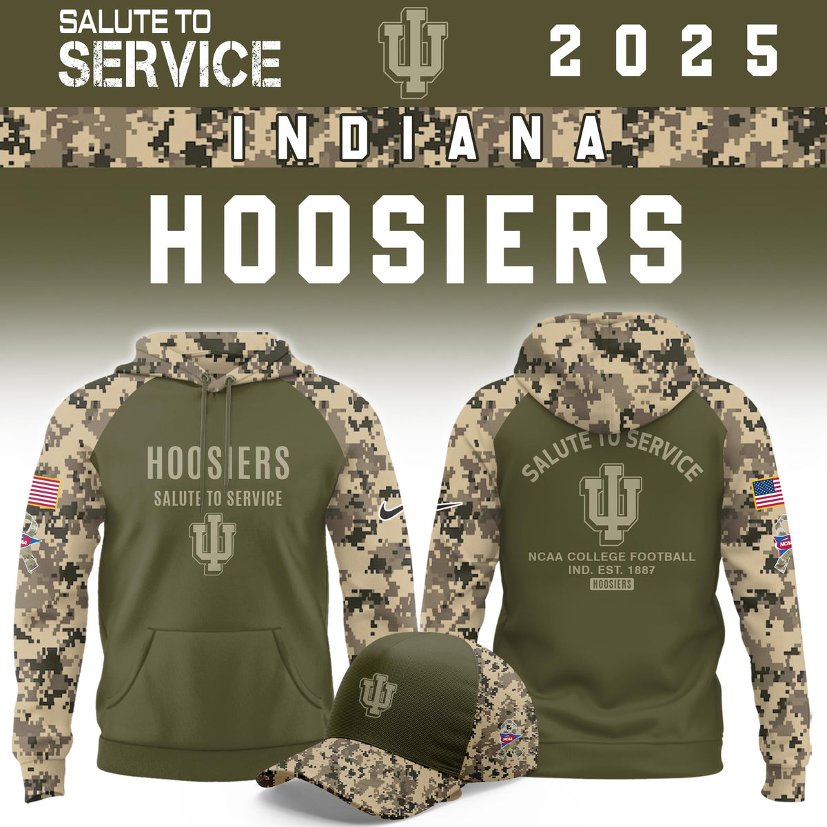 Indiana Hoosiers Salute To Service Limited Hoodie and Cap 2025 Collection