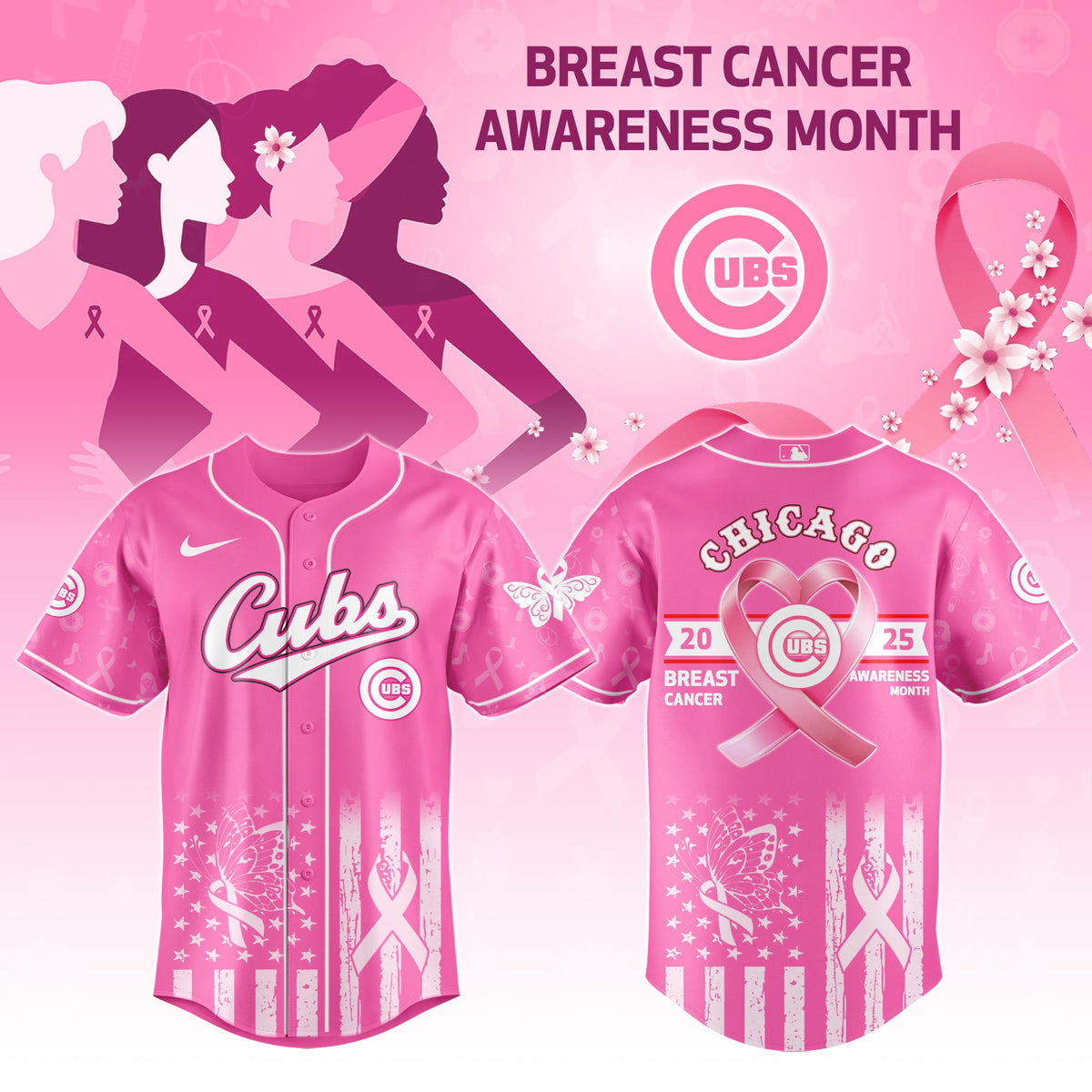 Chicago Cubs Special Breast Cancer Awareness Month Baseball Jersey