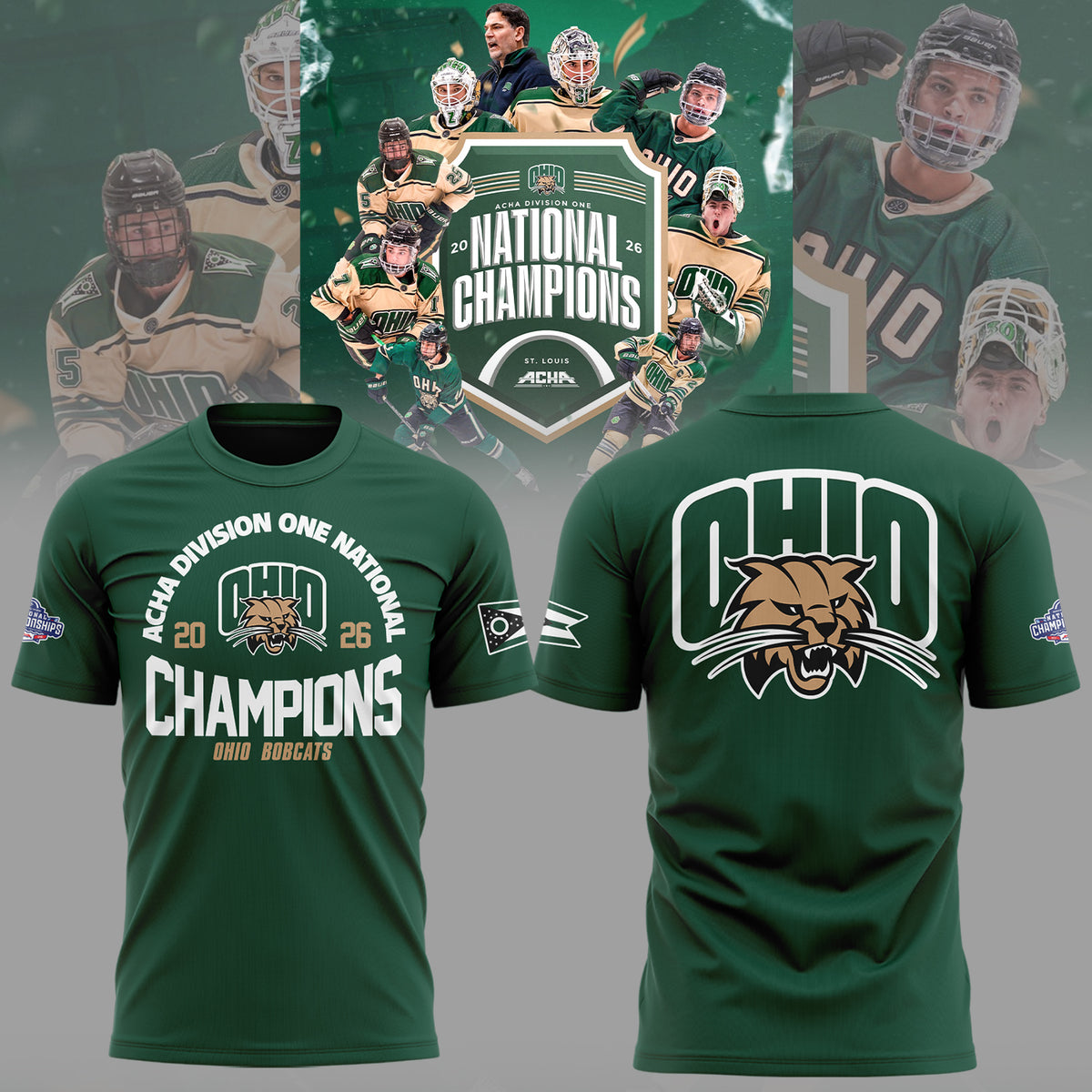 Limited Edition Ohio Bobcat ACHA National Champions 2026🏆TShirt