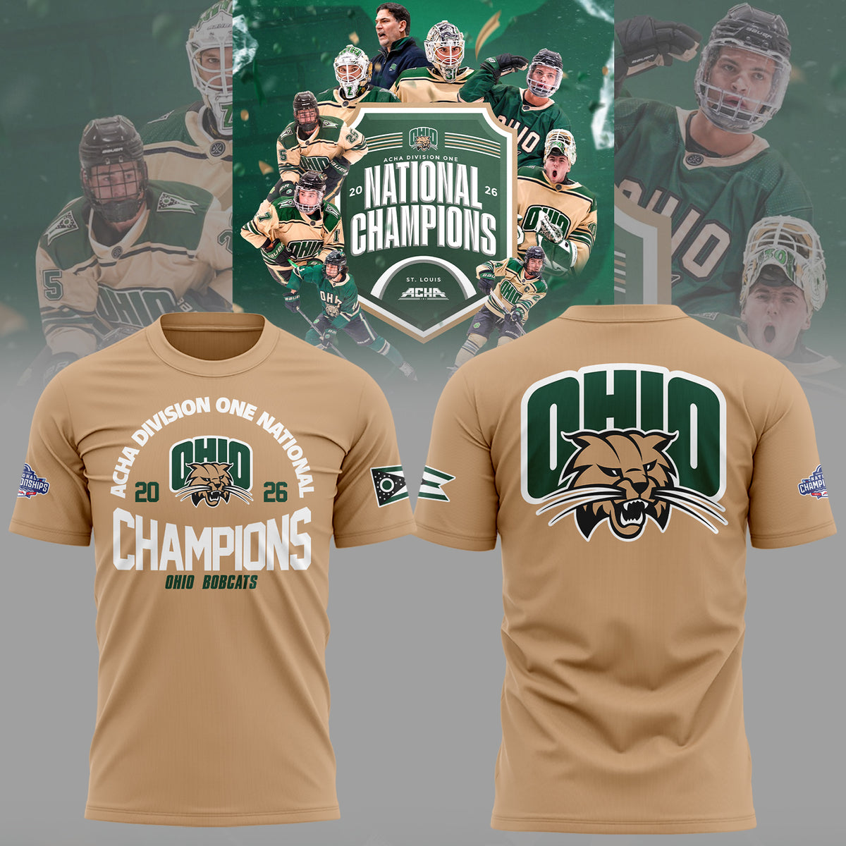 Limited Edition Ohio Bobcat ACHA National Champions 2026🏆TShirt