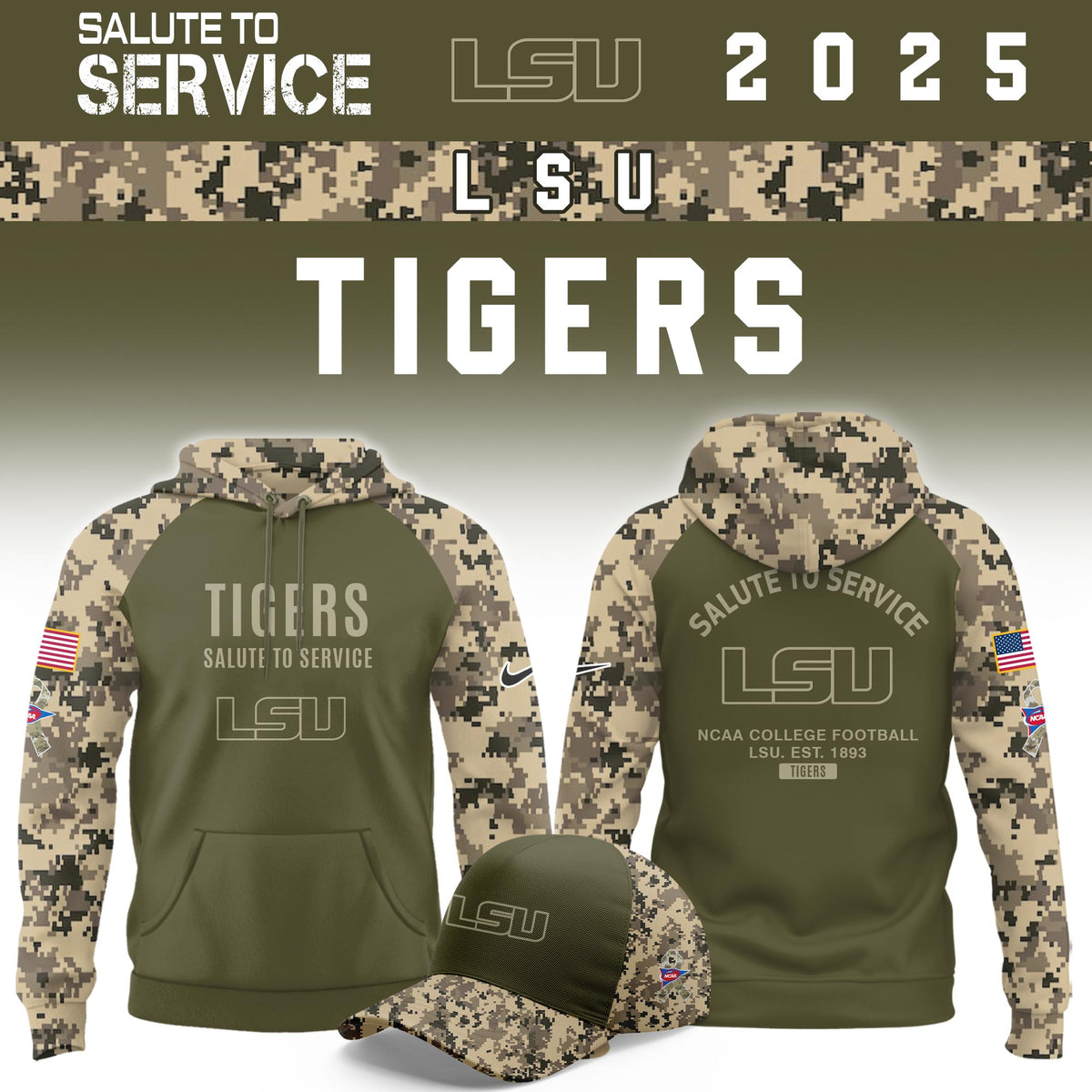 LSU Tigers Salute To Service Limited Hoodie and Cap 2025 Collection