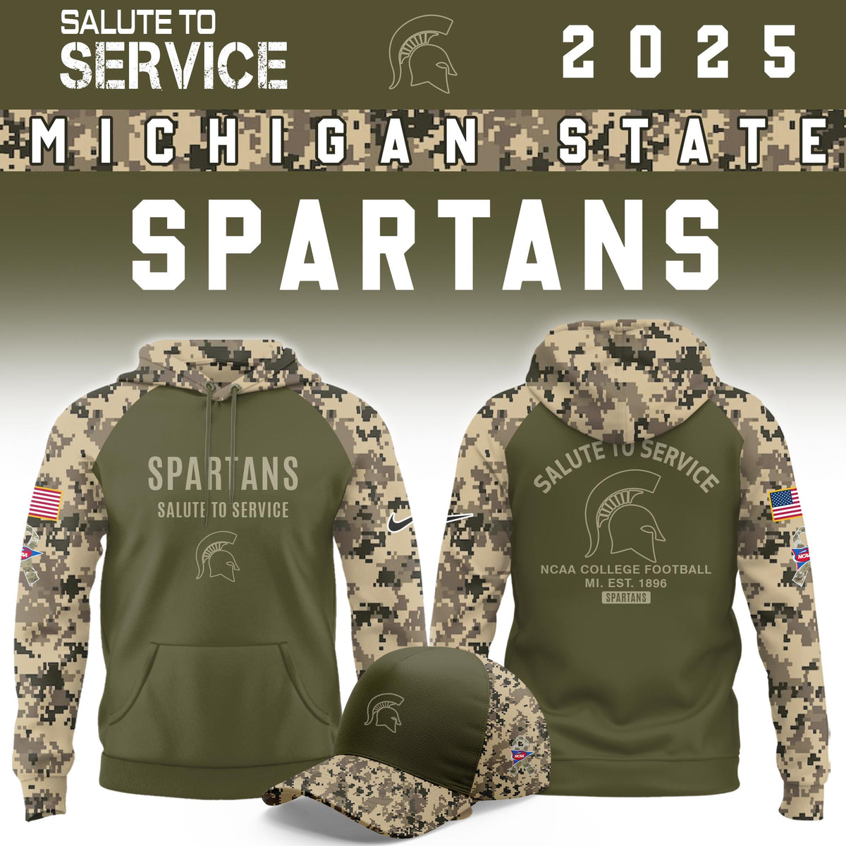 Michigan State Spartans Salute To Service Limited Hoodie and Cap 2025 Collection