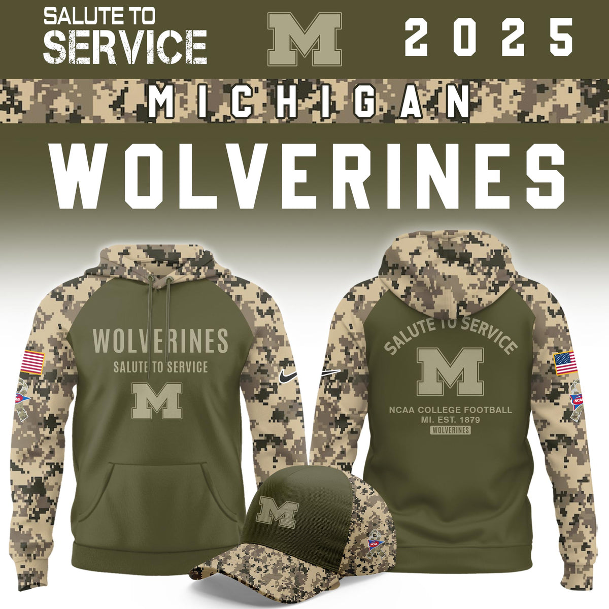 Michigan Wolverines Salute To Service Limited Hoodie and Cap 2025 Collection