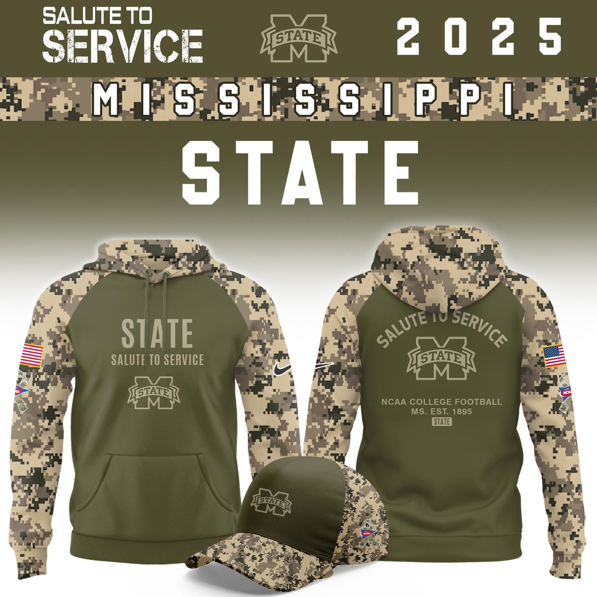 Mississippi State Salute To Service Limited Hoodie and Cap 2025 Collection