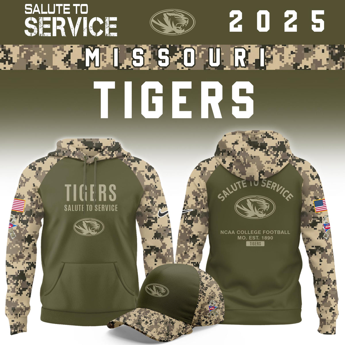Missouri Tigers Salute To Service Limited Hoodie and Cap 2025 Collection