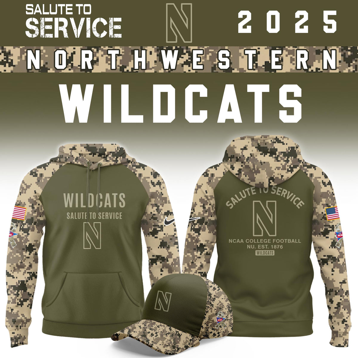 Northwestern Wildcats Salute To Service Limited Hoodie and Cap 2025 Collection