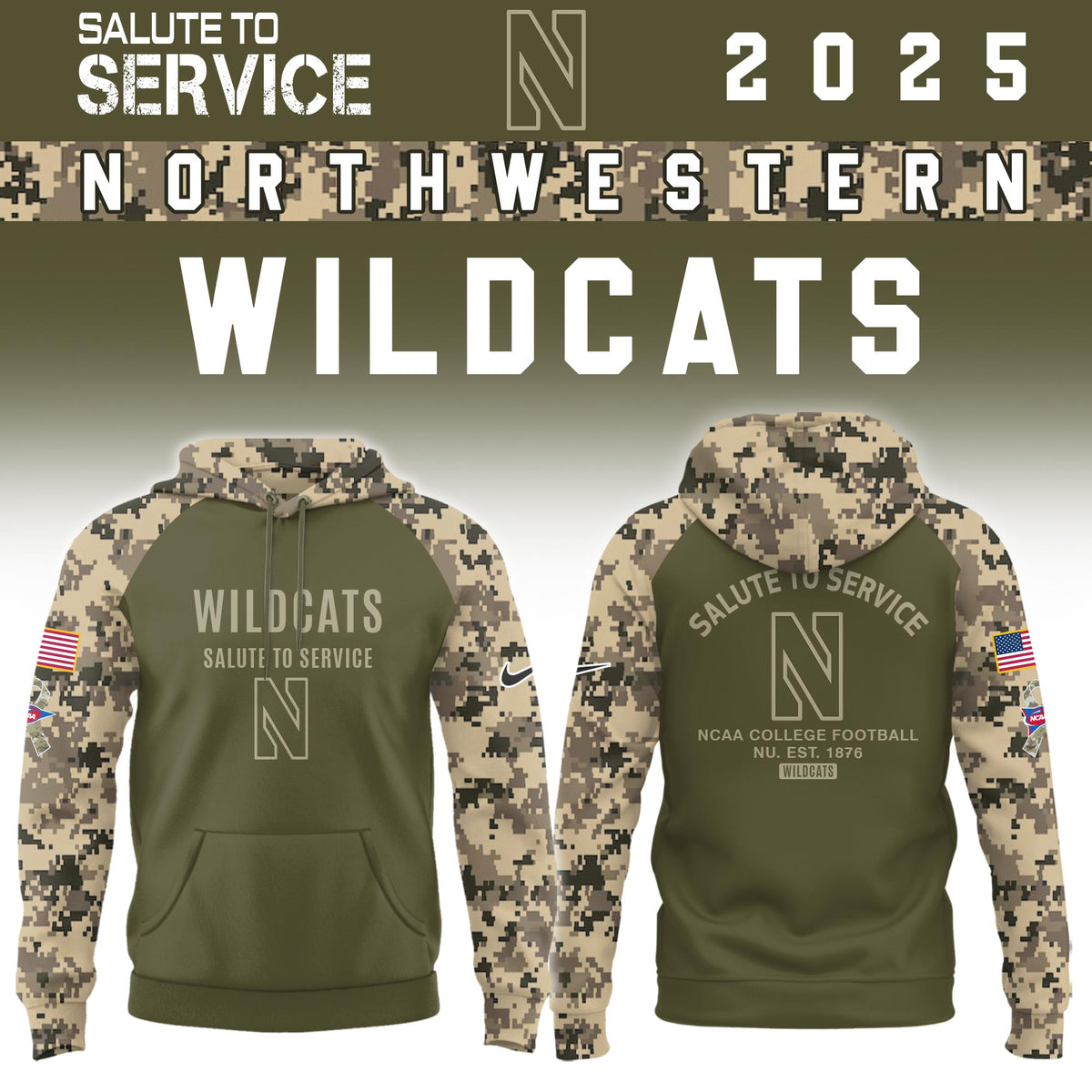 Northwestern Wildcats Salute To Service Limited Hoodie and Cap 2025 Collection