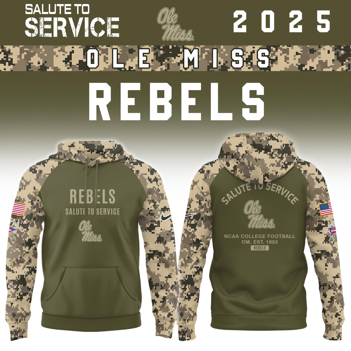 Ole Miss Rebels Salute To Service Limited Hoodie and Cap 2025 Collection
