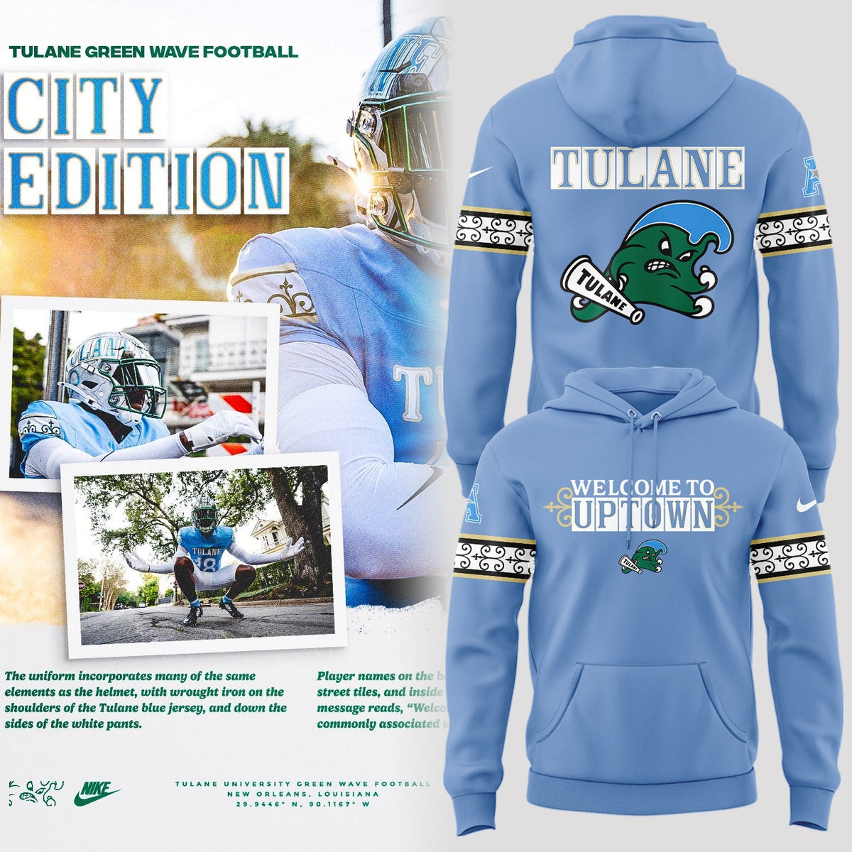 Limited Edition Tulane Football City Edition #UptownFootball Hoodie-PA102225001