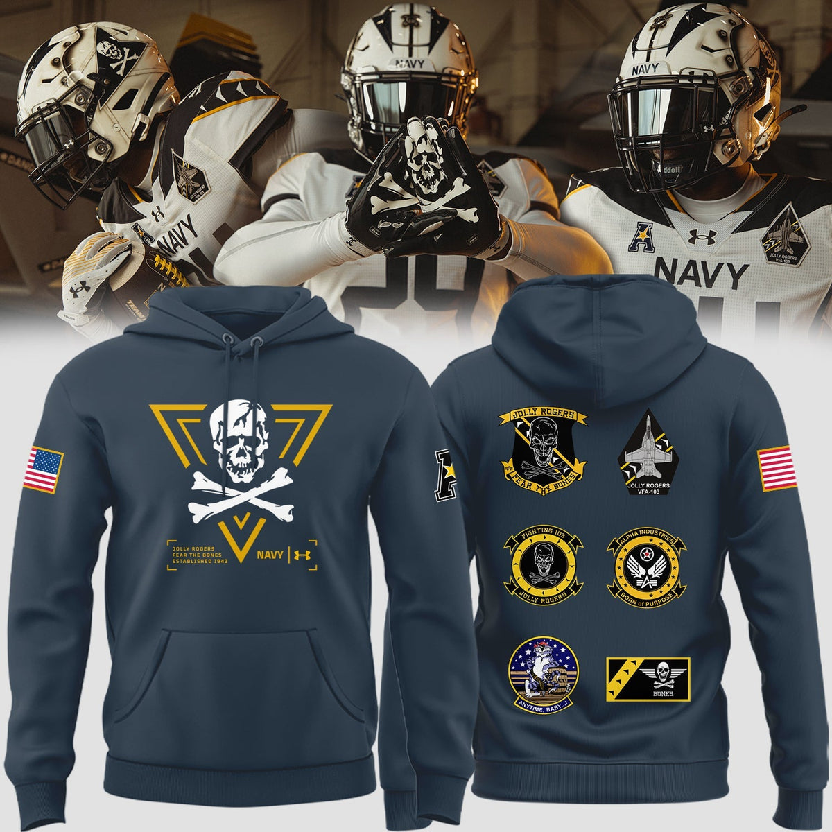 Special New Jolly Rogers Navy Football Hoodie