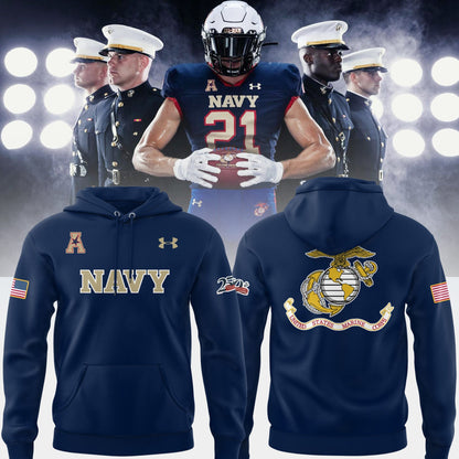 Limited Edition NAV Football Happy 250th Birthday U.S. Marines Hoodie