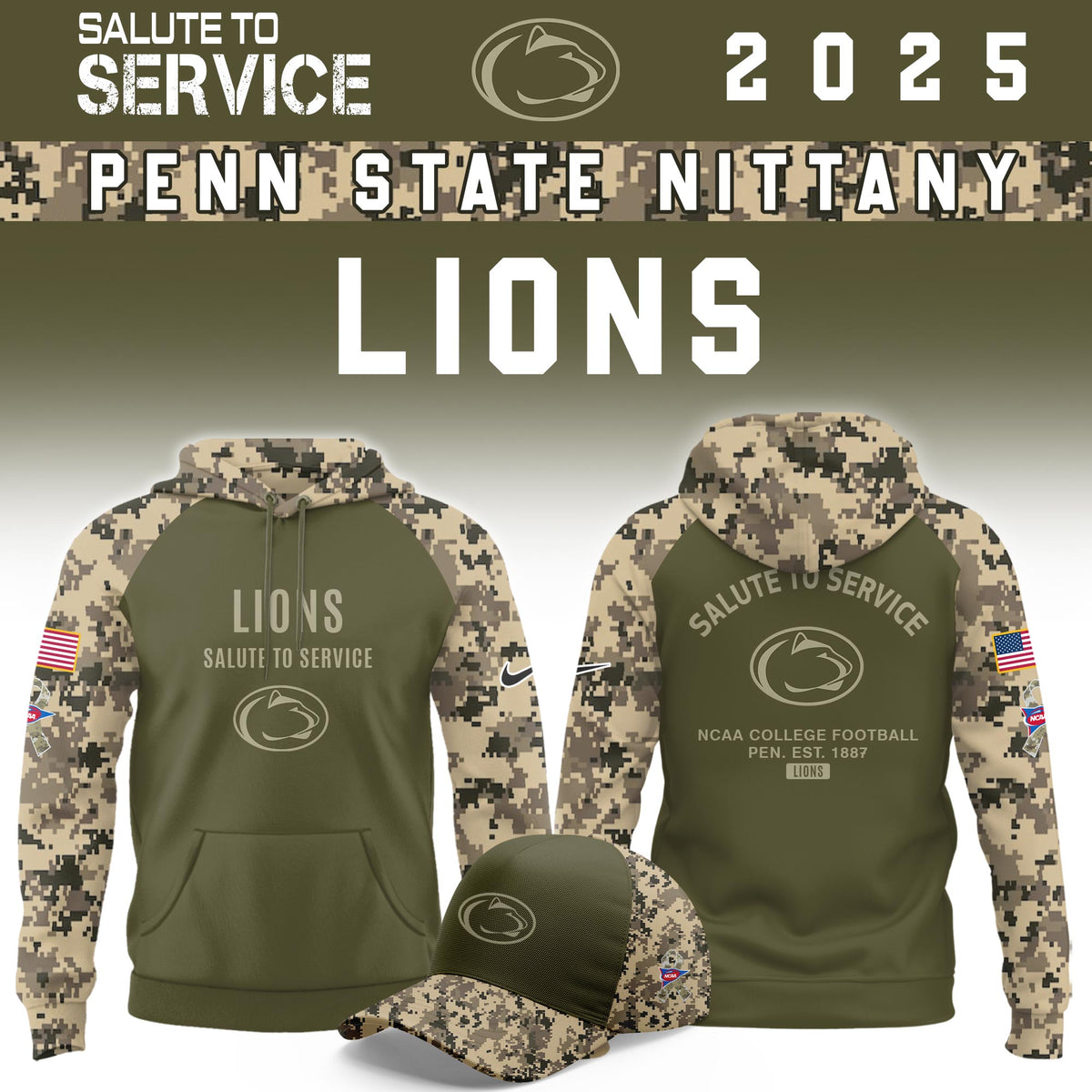 Penn State Nittany Lions Salute To Service Limited Hoodie and Cap 2025 Collection
