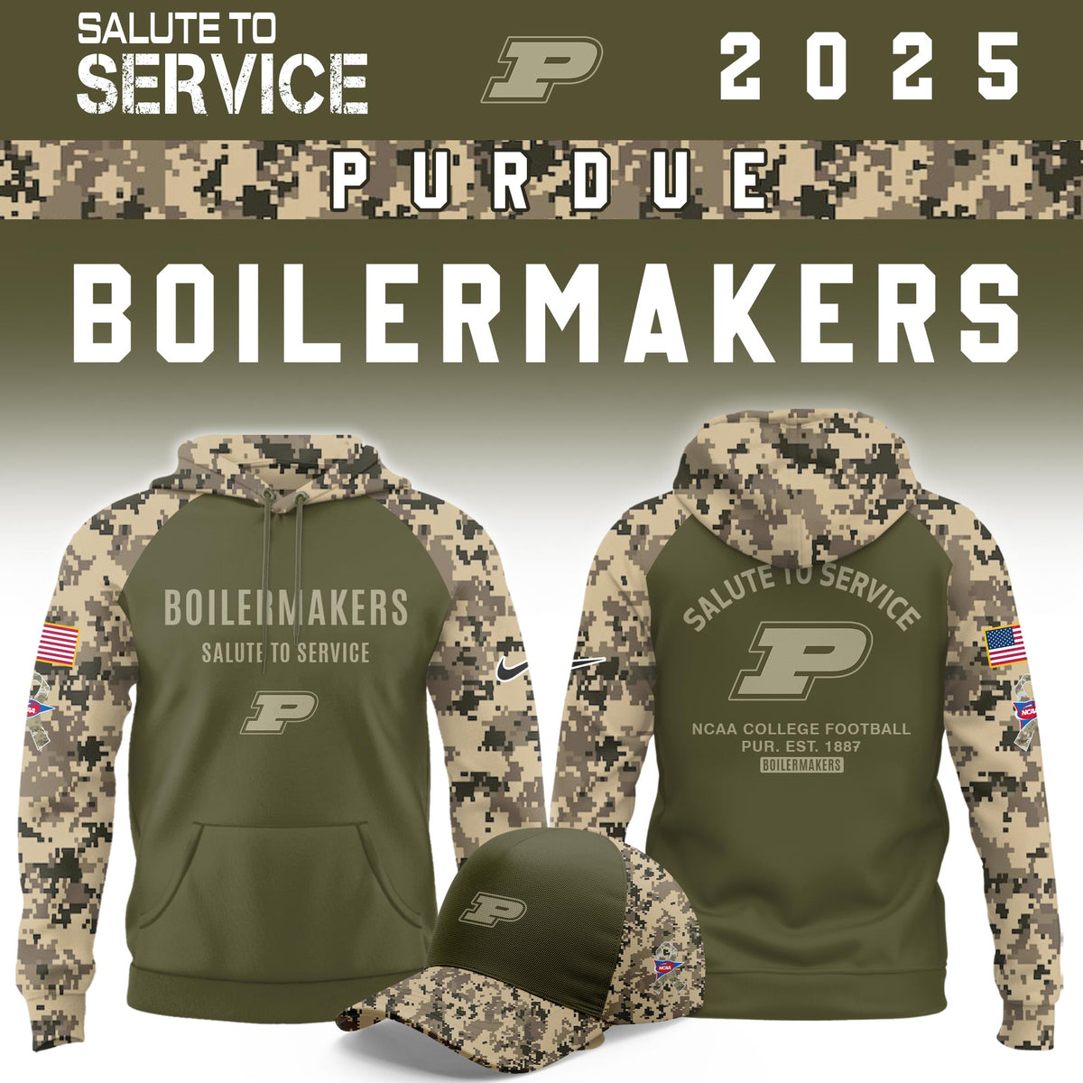 Purdue Boilermakers Salute To Service Limited Hoodie and Cap 2025 Collection