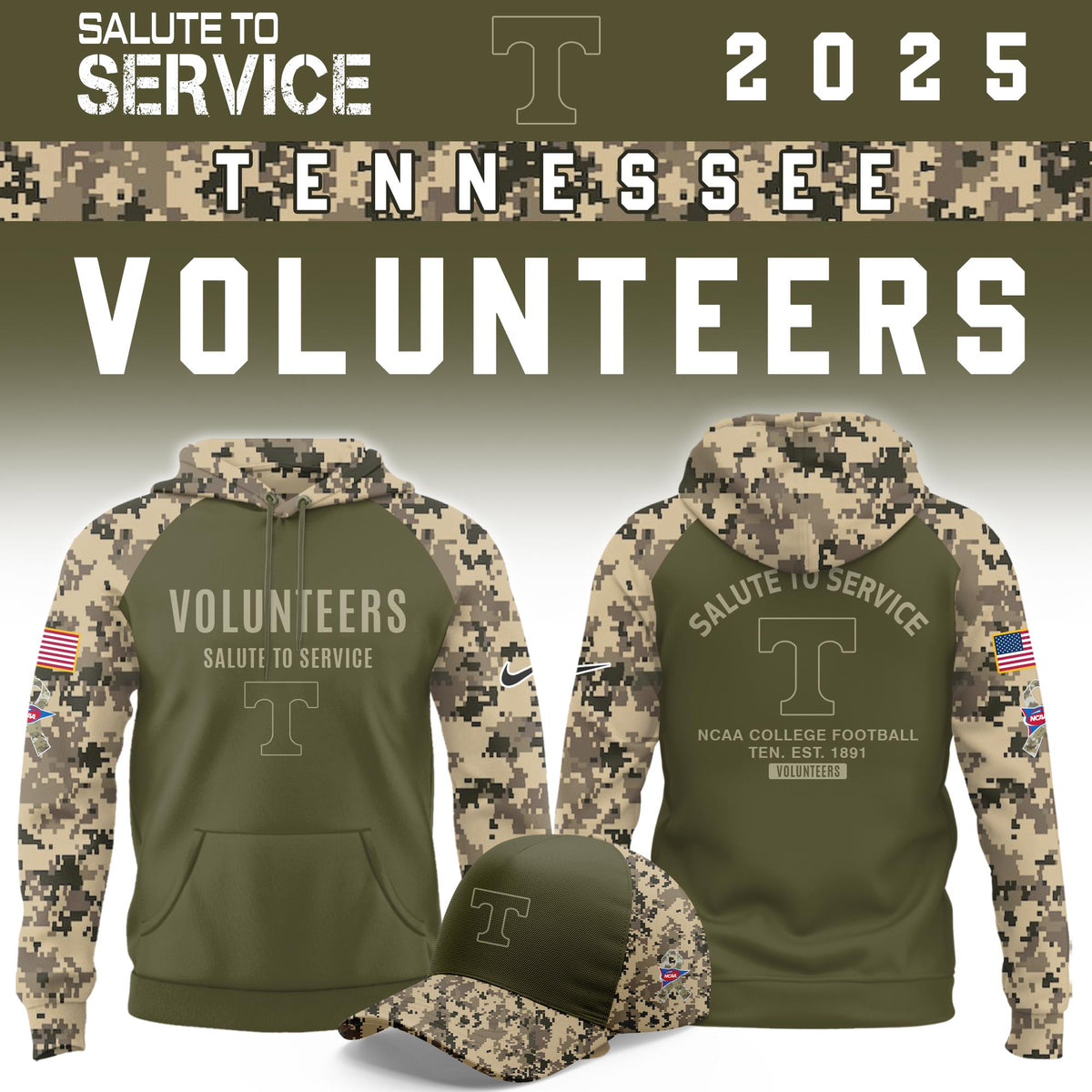 Tennessee Volunteers Salute To Service Limited Hoodie and Cap 2025 Collection