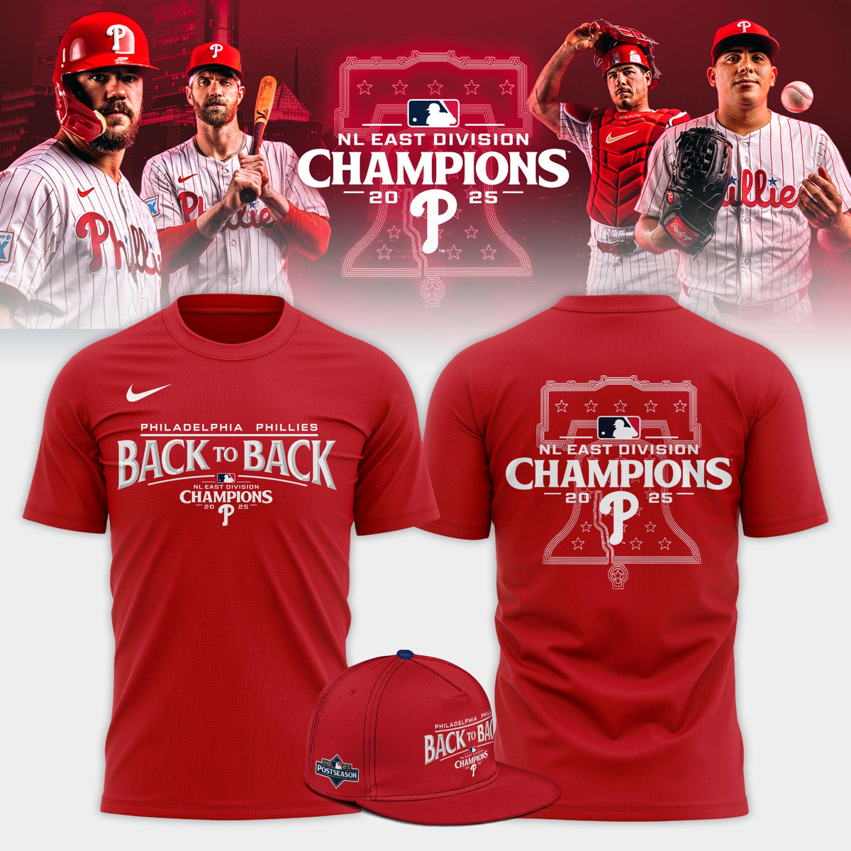 Philadelphia Phillies T-Shirt BACK-TO-BACK NL EAST CHAMPIONS