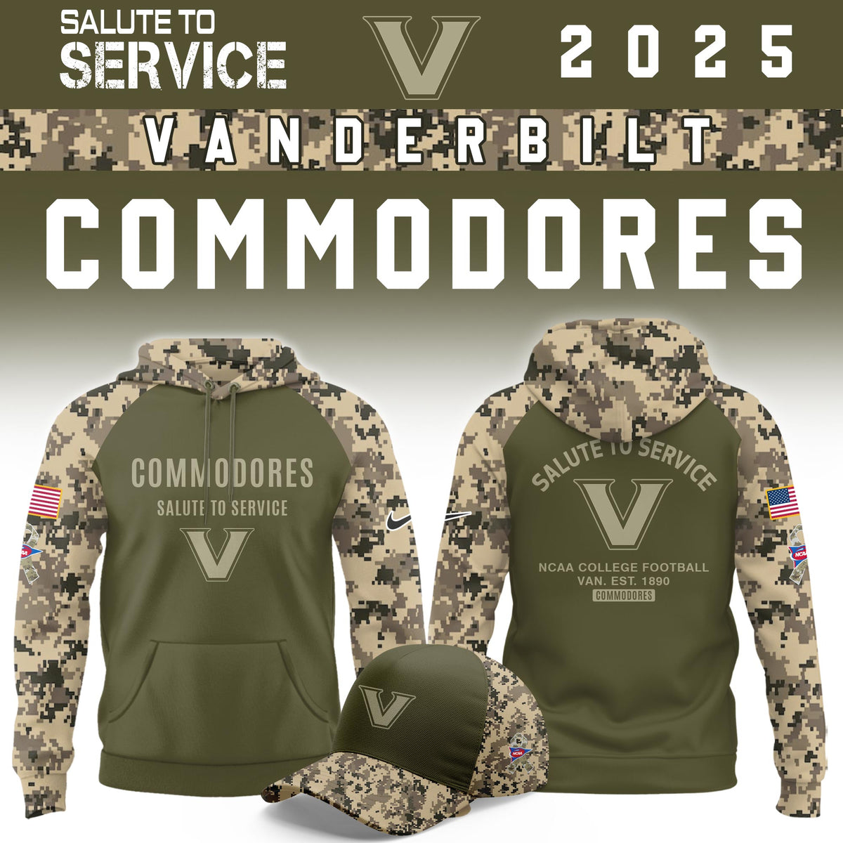 Vanderbilt Commodores Salute To Service Limited Hoodie and Cap 2025 Collection