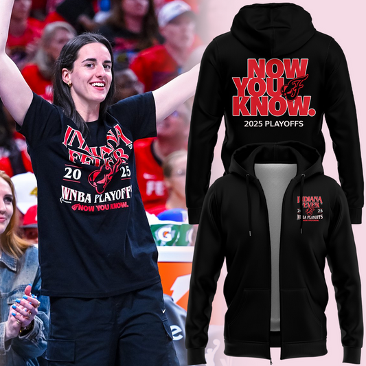 Now You Know Indiana Fever Zip Hoodie WNBA Playoff 2025 Black Red