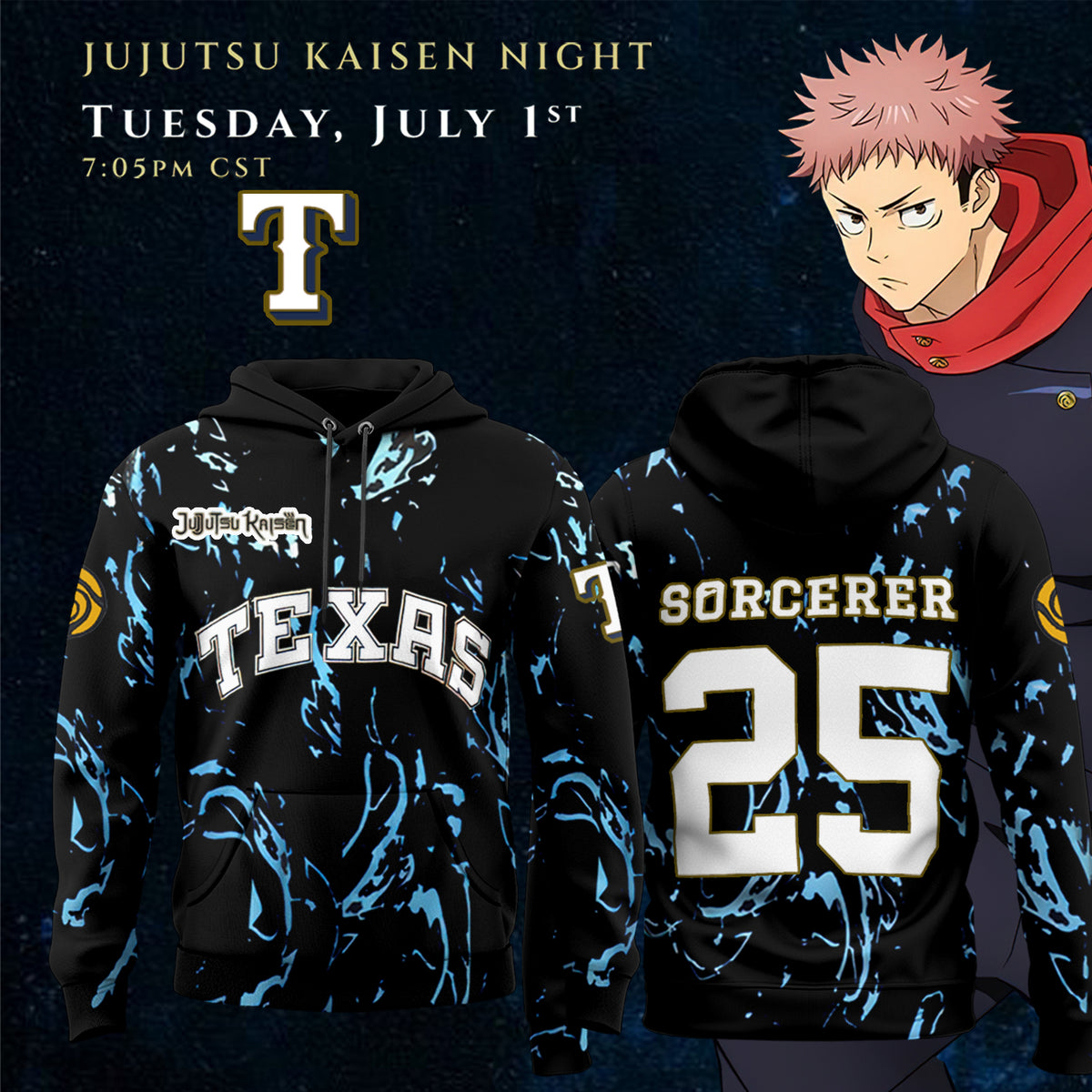 _,.Texas Rangers x Jujutsu Kaisen 2025 Hoodie