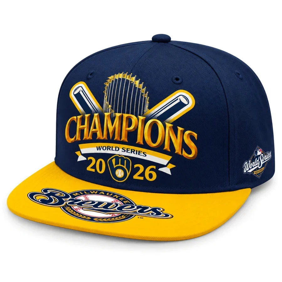Brewers 2026 Champions Navy & Gold Snapback Hat