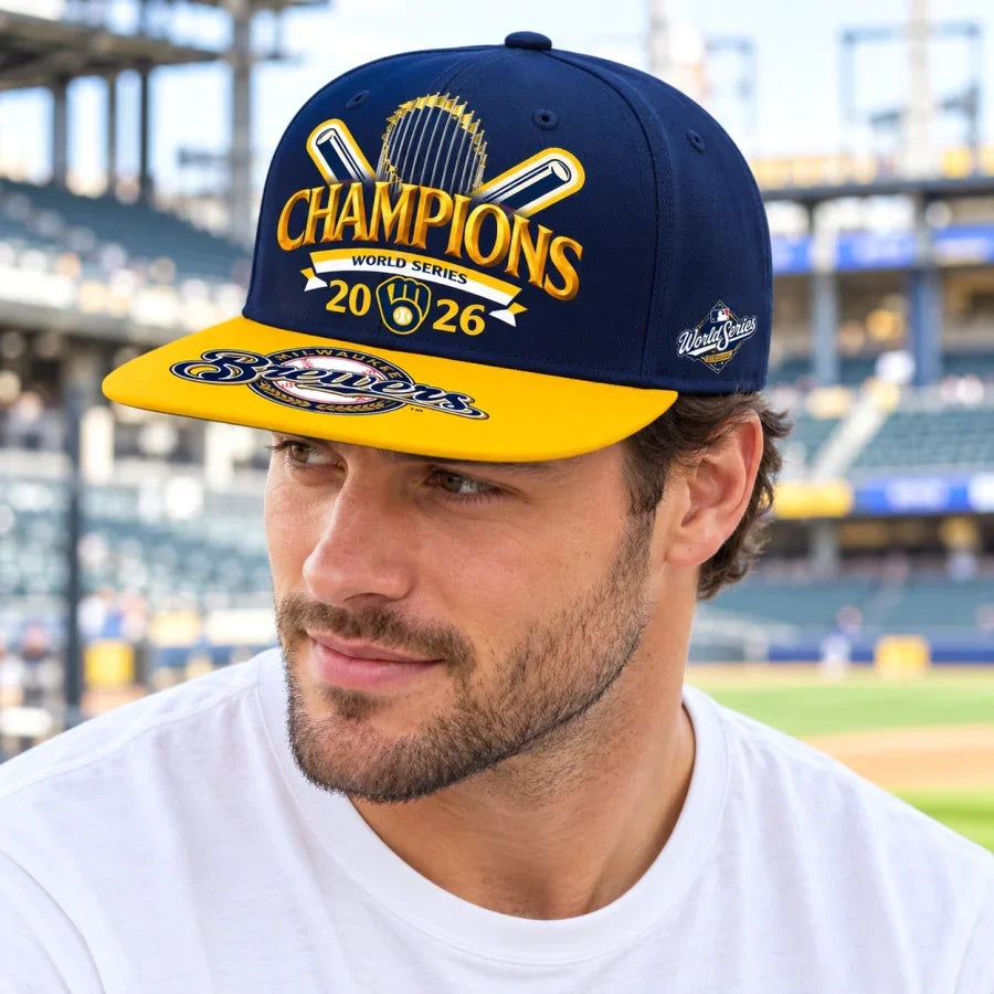 Brewers 2026 Champions Navy & Gold Snapback Hat