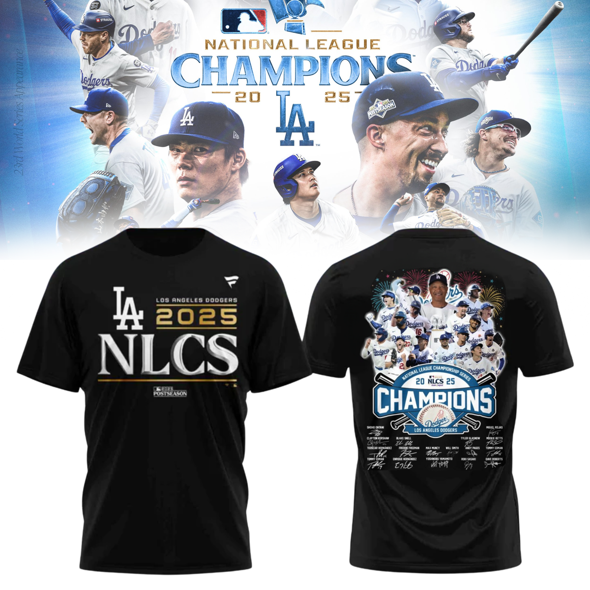 Los Angeles Dodgers 2025 National League Champions All-team Black T-Shirt
