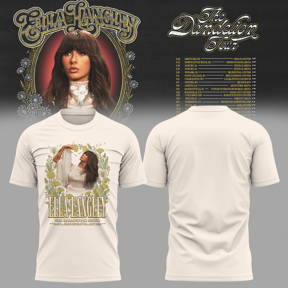 Ella Langley The Dandelion Tour Saint Paul MN 2026 Event Poster At Grand Casino Arena On October 31 2026 Unisex T-Shirt