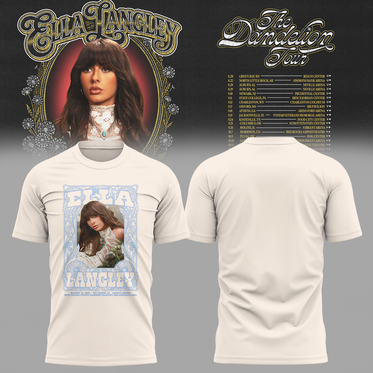 Ella Langley The Dandelion Tour Des Moines IA 2026 Event Poster At Casey’s Center On October 29 2026 Unisex T-Shirt