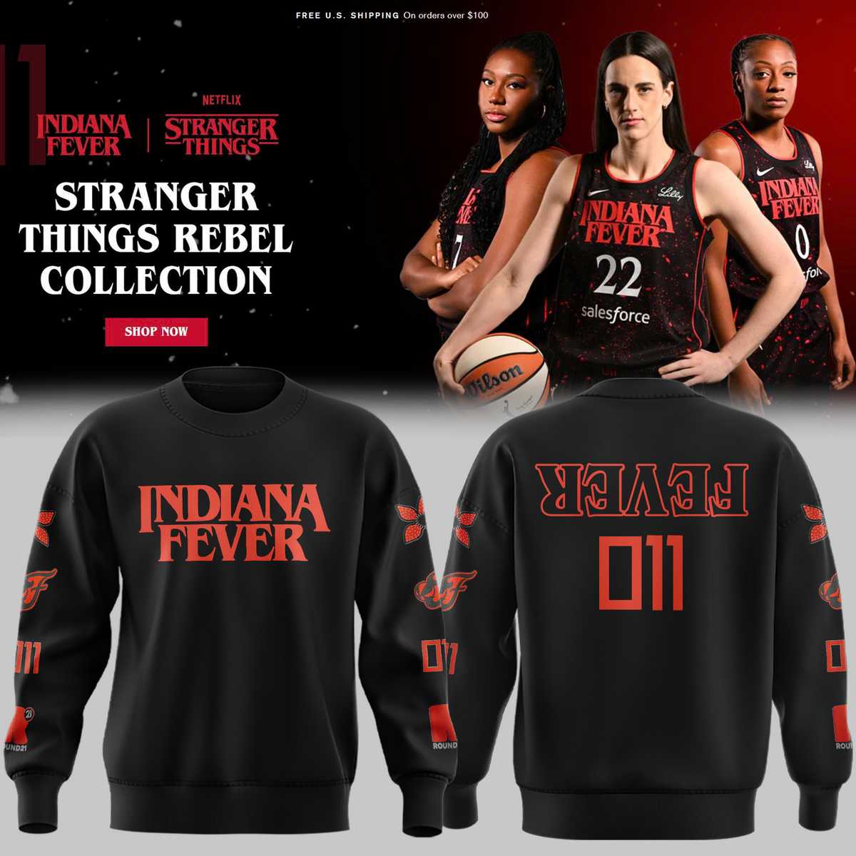 Indiana Fever Stranger Things Rebel Swingman Limited Edition Black Sweatshirt